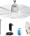 Kick Back And Chill With This Wireless Ceiling Fan 20 Inches Powered By 20000mAh Battery And Smooth Led Lighting Remote Control For Backyard Gazebo Setup - close-up of fan with remote and accessories.