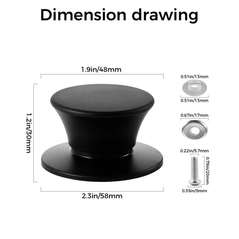 Dimension drawing of Two Pack Silicone Pot Lid Knob Replacement, Heat Resistant And Anti Static, Non Slip Grip, Easy Install