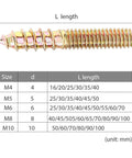 30 Pcs M6 Hanger Bolts Double Ended Yellow Zinc Plated Dowel Screws Self Tapping Screws For Wood Furniture Beefy Heavy Duty Quick Grip Hidden Locking Joint Fasteners, size chart and dimensions in mm