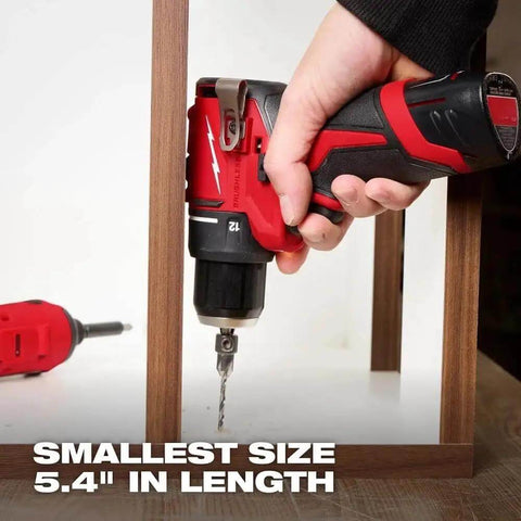 Subcompact Brushless Cordless Drill Driver With A Metal 3 8 Inch Chuck And Dual Speed Gears Built For Tight Corners And Hefty Job Sites Where Pros Want A Rock Solid Bare Tool Setup, shown in use in a tight space, 5.4 inches long.