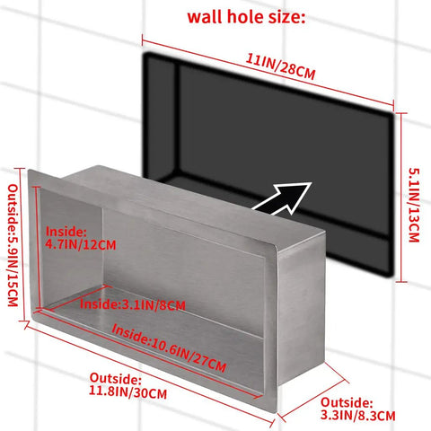 12 Inch By 6 Inch Shower Niche Recessed Caddy In Brushed Nickel Finish Rustproof 304 Stainless Steel Bathroom Shelf Insert Fits 11x5.1 Wall Holes Easy Mounting