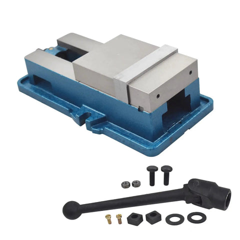 3 X 2.95 Inch Precision Milling Vise Without Base For CNC Machines No Base Needed Built Tough Locking Clamp Vise For Milling, blue cast iron vise with handle and mounting hardware