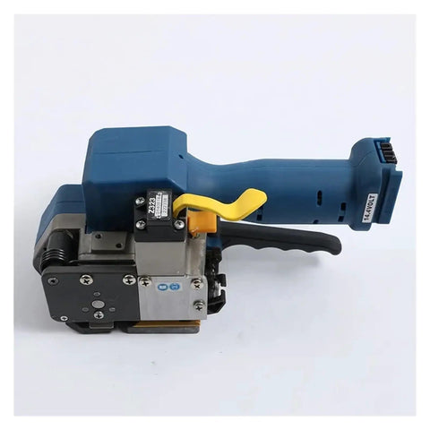 Portable Handheld Strapping Machine With Auto Tension Seal And Instant Cutter, side view showing tension control and handle.