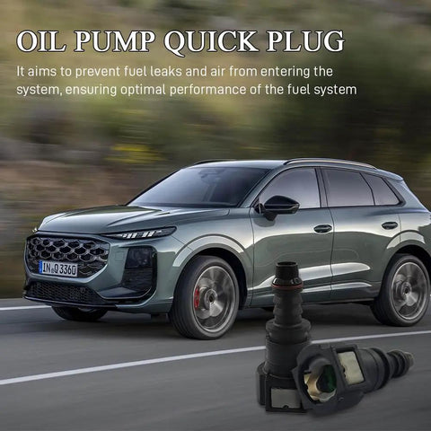 Solid 2 Pack Nylon Fuel Line Quick Connector, Straight Push On Fitting Quick Release Adapter displayed near a modern car.