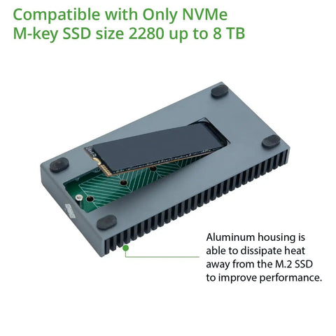 Blazing Fast Portable Nvme Usb4 Type C External Ssd Drive With Rock Solid Aluminum Enclosure showing M-key SSD compatibility.