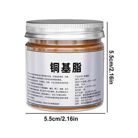 Jar of Copper Anti Seize Thread Lubricant Paste For Cars Pro Grade Auto Maintenance Grease 100g with measurements