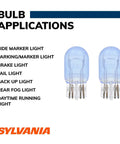 Two Pack 7443 Mini Bulbs with Brighter Whiter Light for Daytime Running Lights DRL and Back Up Reverse Lights displayed with applications