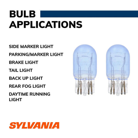 Two Pack 7443 Mini Bulbs with Brighter Whiter Light for Daytime Running Lights DRL and Back Up Reverse Lights displayed with applications