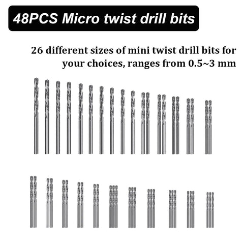 48 twist micro drill bits from 0.3 to 3.5 millimeter for Pin Vise Hand Drill Kit With A Pro Grade Durable Aluminum Alloy Handle