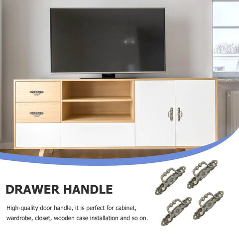 4 Pack Vintage Zinc Alloy Drawer Pulls Handles With Gold Finish For Dresser Cabinets And Furniture Antique Cabinet Knobs Retro Decor Hardware Set For Kitchen Bookcase Closets displayed on cabinet