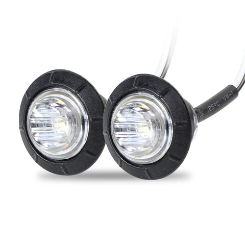 Close-up of 100 Pack Three Quarter Inch Clear Lens White LED Bullet Side Marker Clearance Lights Universal Fit For Trailer Truck SUV ATV RV Bus Van