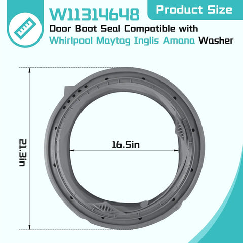 Upgraded W11314648 Washer Door Boot Seal Replacement For Maytag Inglis Amana, 16.5in x 21.3in rubber gasket