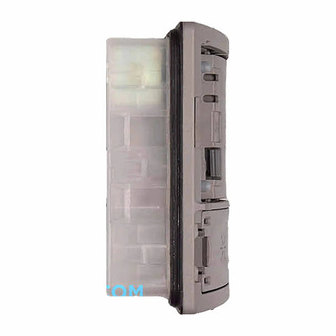 Side view of gray Dishwasher Detergent Dispenser Assembly 12008380 OEM Replacement Part With Optical Sensor TP3