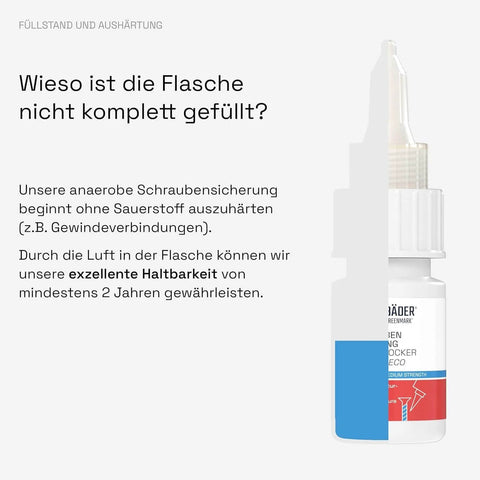 Medium Strength Blue Thread Lock For All Metals And Large Threads 10ml Bottle shown with packaging and application instructions