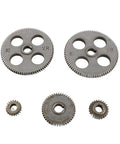 Five Piece Mini Lathe Gear Replacement Set With T80 T45 T25 And T20 Teeth Heavy Duty Steel Accessories For Metal Cutting Tools showing T80 gears and T45 gear.