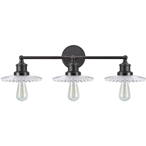 Three Light Metal Bathroom Vanity Wall Light Fixture 38 Inch Wide In Oil Rubbed Bronze With Clear Glass Shade Includes Three 60 Watt S19 Vintage Edison Bulbs UL Listed For Bathroom Use