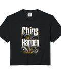Cool Vise Gauge Square Machinist And CNC Tool Vibes For Men Gifts, Boxy Fit Soft Washed Garment Dyed Crop Top Made With Heavyweight Ring Spun Cotton In Beige, black tee with 'Chips Happen' graphic.