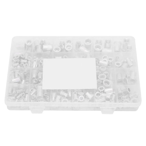 Aluminum Rivet Nut Assortment Kit, 300 Pieces, Threaded Inserts for Metal Plates and Tubes in plastic case