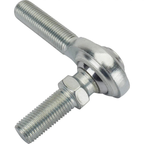 3/8 Inch RH Male Heim Joint Rod End With Stud Zinc Plated Steel And Teflon Lined Spherical Bearing showing smooth pivot design.