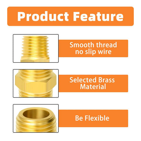 Brass Pipe Fittings Hex Nipple and Hex Coupler 3/8 Inch NPT with smooth thread and selected brass material features