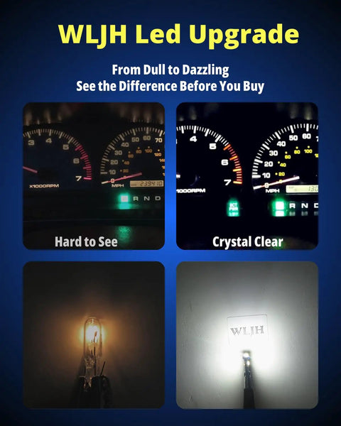 White T5 74 LED Bulb Dash Lights With PC74 Twist Socket Dimmable For Car Instrument Panel Maps And Dome Lighting Ultra Bright 100lm 12V Long Lasting Lighting Upgrade, dashboard before and after
