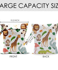 Front and back view of Waterproof Wet Bag For Swimwear And Baby Cloth Diapers Travel Beach Pool Gear with animal design, 12.5x10 inches.