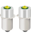 2 Pack LED Flashlight Replacement Bulbs PR2 P13.5S 3W 247LM for 6 to 24V Range Lights, shown in metallic finish