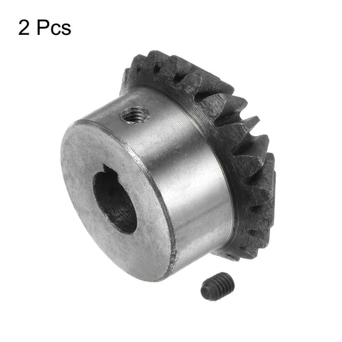 Bevel Gear Set 2M Module 20 Teeth 12mm Shaft Hole 1 To 1 Ratio 90 Degree Right Angle Pinion Gear 45 Steel With 4mm Keyway 2 Pack