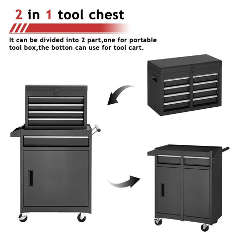 Straight Up Hella Sturdy Five Drawer Rolling Tool Chest In Sleek Black With Detachable Storage Box For Top Notch Garage Organization And Heavy Duty Workshop Cabinet
