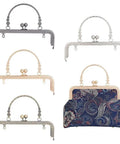 4 Colors Purse Clasp Frame With Handle Five Point Nine Inch Metal Kiss Lock Clasp Bag Clutch Frames displayed in four colors.