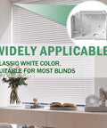 Image showcasing widely applicable mini blind brackets for low profile white window blinds with classic white color and strong support.