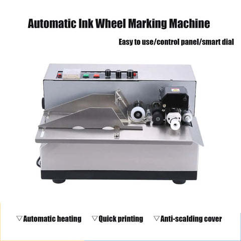 Stainless Steel Automatic Ink Wheel Coding Machine For Batch Numbers And Dates Wide Application On Labels Solid Dry Ink Printer For Industrial Use High Durability Anti Corrosion Heating System control panel view.