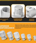 64 Pcs Hydraulic NPT Pipe Fittings Cap And Plug Adapter Kit In Galvanized Steel, showcasing high-quality steel and corrosion resistance.