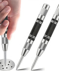 Built Tough Chrome Steel Center Punch Double Pack Adjustable Spring Loaded Hole Marker Scriber for metal and wood use.