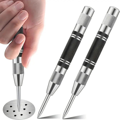 Built Tough Chrome Steel Center Punch Double Pack Adjustable Spring Loaded Hole Marker Scriber for metal and wood use.