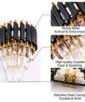 Dope Modern Crystal Wall Sconce With 2 E12 Sockets, 3-Tier Crystal Drops, Gold Finished Shade, Sleek Bedside Lamp For Bedroom Bathroom Hallway