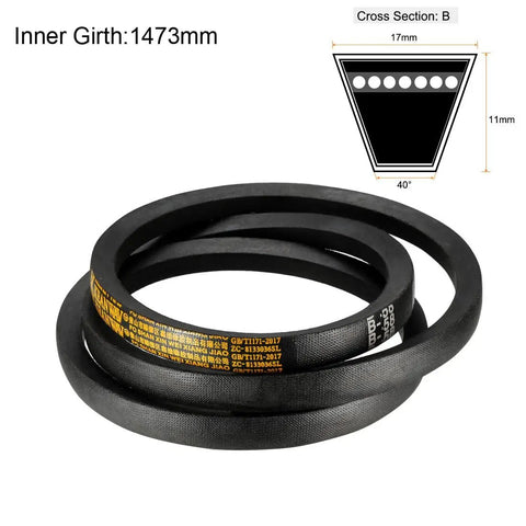 58 Inch B Section Rubber V Belt For Power Transmission Neoprene Drive Belt With Oil Water Solvent Resistance And Even Load Distribution Durable Construction Low Noise Operation Heavy Duty Reliability For Industrial Agricultural And Automotive Use, close-up view of 58-inch neoprene rubber V-belt with dimensions
