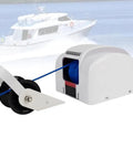 Heavy Duty Electric Boat Anchor Winch Kit With Stainless Steel Build And 31m Rope For Saltwater Use showing winch with blue rope.