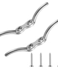 Heavy Duty 4 Inch Stainless Steel Rope Cleat With Mounting Screws For Decks Docks Boats And Kayaks Marine Hardware 316 Stainless Saltwater Ready Durable Dock Cleat For Marine Use And Nautical Decor, showing two cleats with four screws.