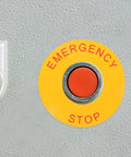 Emergency Stop Sign Stickers For Industrial Machinery 2.44 Inch Self Adhesive Labels 8 Pack in action on machinery panel