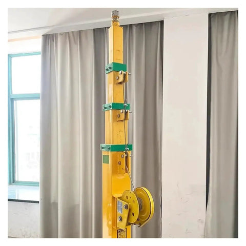 Heavy Duty Hand Cranked Lifting Pole With Manual Telescopic Mechanical Winch, 7m tall, yellow, for reliable site lighting.