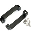 Two Pack Black Aluminum Alloy Rectangular Industrial Pull Handles For 30 Series Aluminum Extrusion Profiles 140mm Long 24mm Wide 40.7mm High 120mm Mounting Hole Distance With 8.8mm Holes Durable Modern Anti Corrosion Design shown with mounting screws.