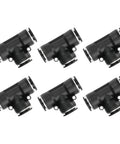 6 Pack Black Five Eighths Inch OD Push To Connect Tee Fittings Three Way Quick Lock Air Hose Adapters For Pneumatic Systems