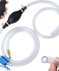 Fast Action Quick Start Siphon Transfer Kit For Gasoline Diesel Water And More, showing manual tube pump with PVC hoses and brass buckles