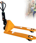 Heavy-Duty Full Electric Pallet Jack With 2 Ton Lift Capacity And Compact Design features a bright orange steel frame and powered drive.