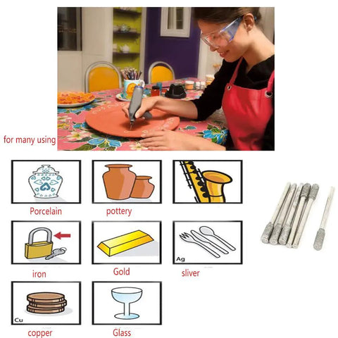 Diamond Coated Cylindrical Grinding Mounted Points Set With 1/8 Inch Shank And 4 mm Head 10 Pc Rotary Tool Burrs For Quick Shaping, Grinding And Finishing Glass Ceramic Tile Metal Wood Plastic And More