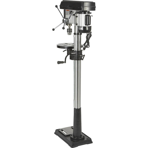 Workhorse Floor Drill Press With Sixteen Speeds, Thirteen Inch Swing, Three Quarter HP, 120V, Five Eighth Inch Chuck, full view.