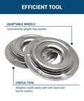 Top Shelf Aluminum Bench Grinder Adapter Bowl Nut Converts 1/2 To 1 Inch Arbor Set Of 2 shown from above with adaptable wheels.