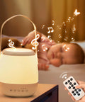 4 In 1 Baby Night Light Sound Machine With 35 RGB Colors And 12 White Noise Options, Cordless USB Rechargeable Egg Lamp glowing near sleeping baby