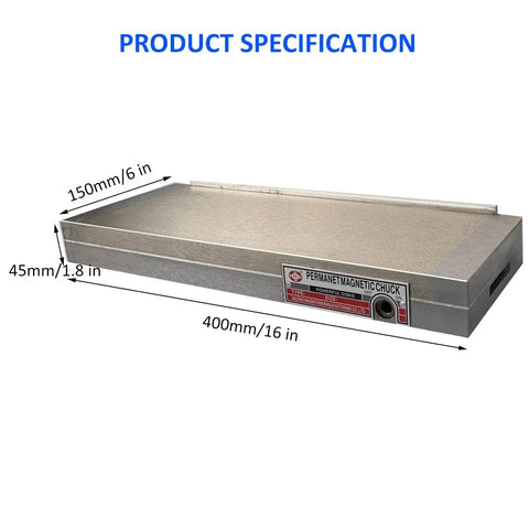 6x16 Inch Fine Pole Permanent Magnetic Chuck For Surface Grinding Machine, Sealed Rectangular Chuck With One Piece Top Plate And Removable Handle